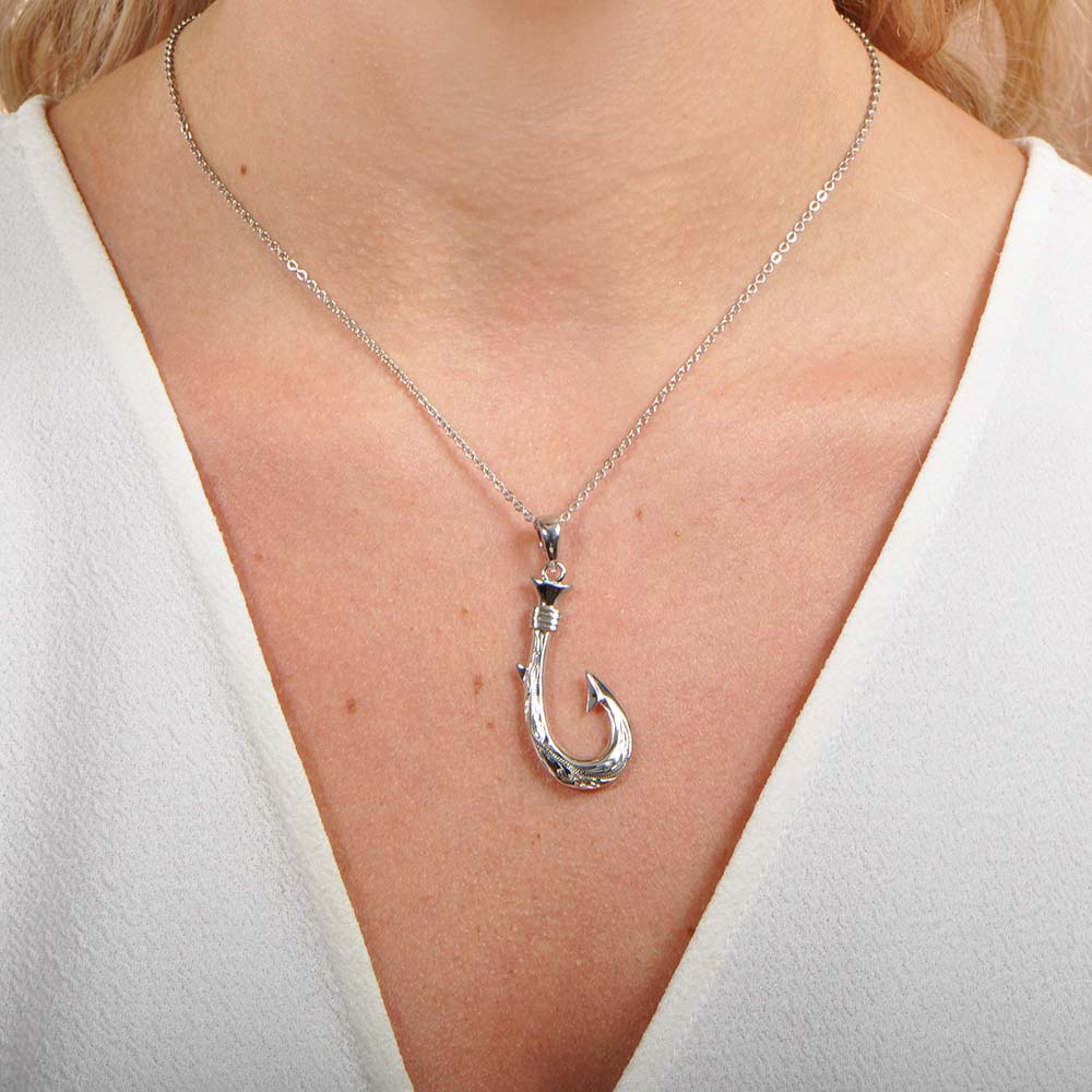 Great Catch Engraved Fish Hook Pendant