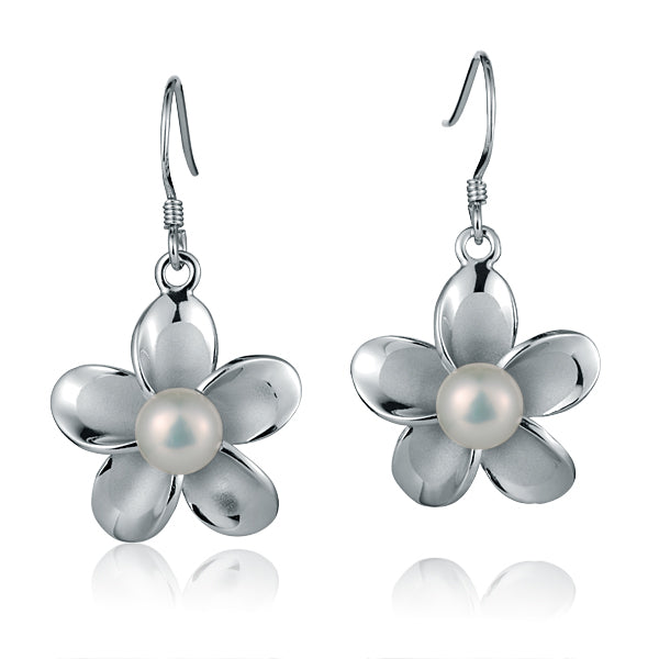 Pearl Plumeria Hook Earrings