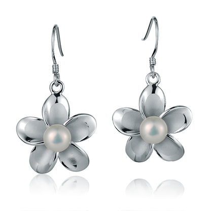 Pearl Plumeria Hook Earrings