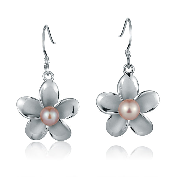 Pearl Plumeria Hook Earrings