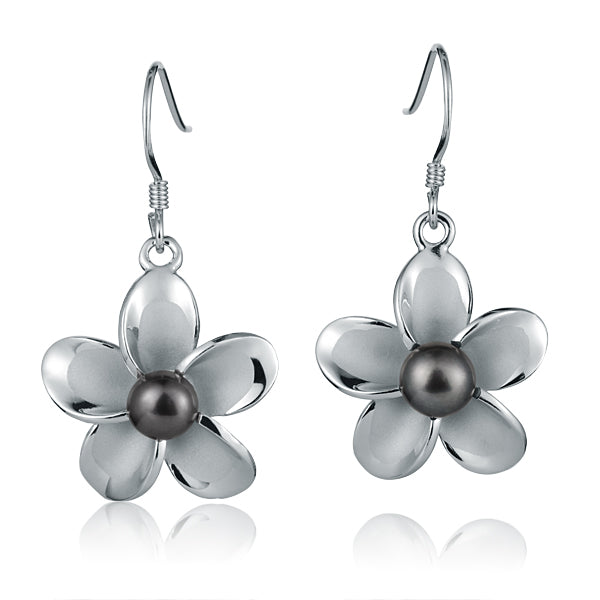 Pearl Plumeria Hook Earrings