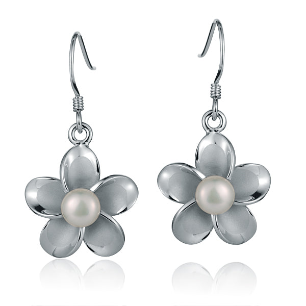 Pearl Plumeria Hook Earrings