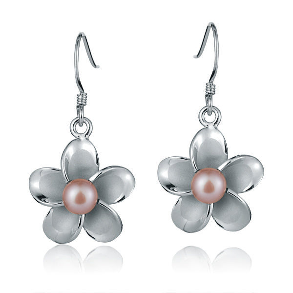 Pearl Plumeria Hook Earrings