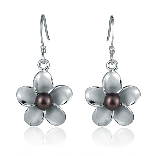 Pearl Plumeria Hook Earrings