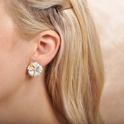 Hibiscus Matte Omega Clip Earrings