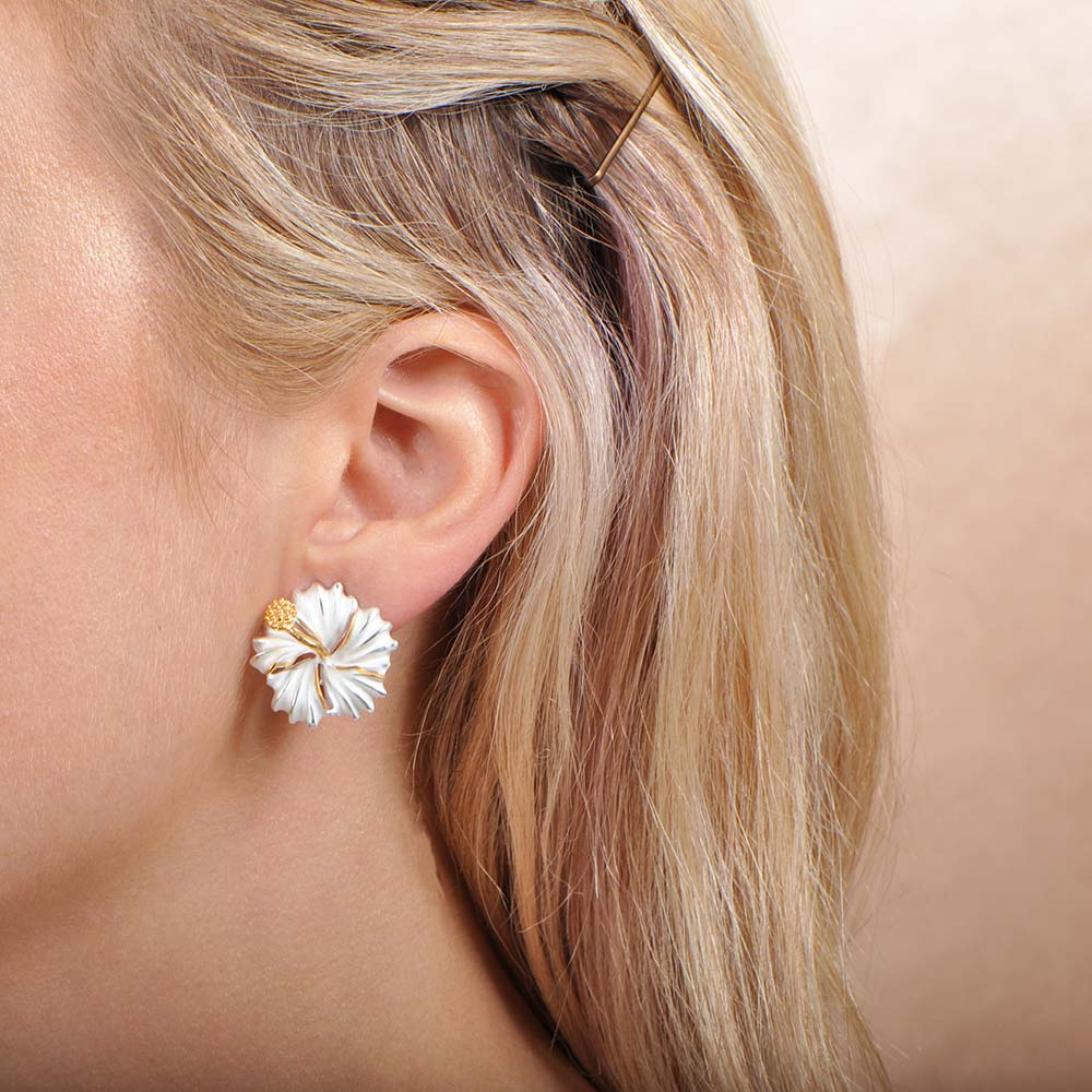Hibiscus Matte Omega Clip Earrings