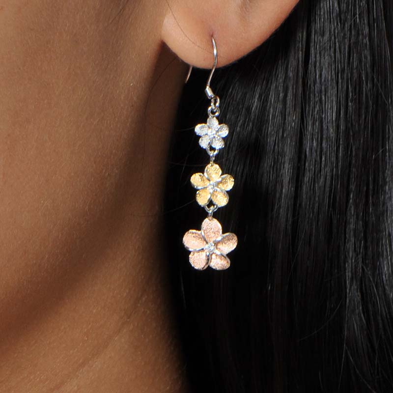 Tricolor Plumeria Frost Hook Earrings