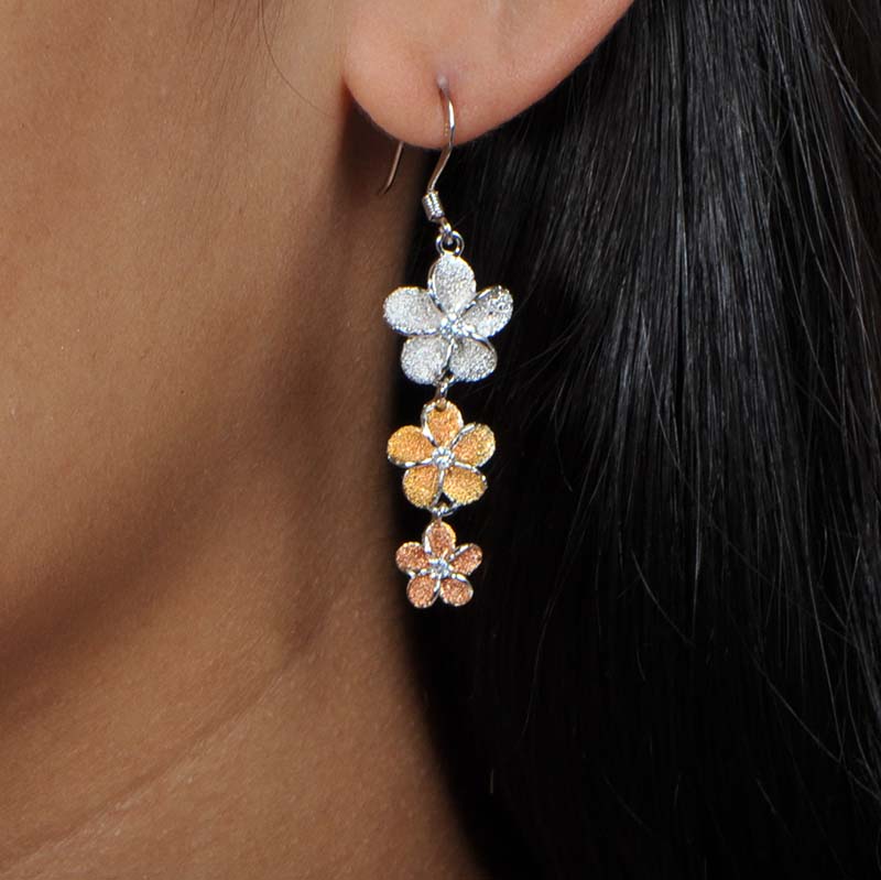 Tricolor Plumeria Frost Hook Earrings