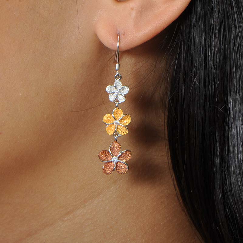 Tricolor Plumeria Frost Hook Earrings