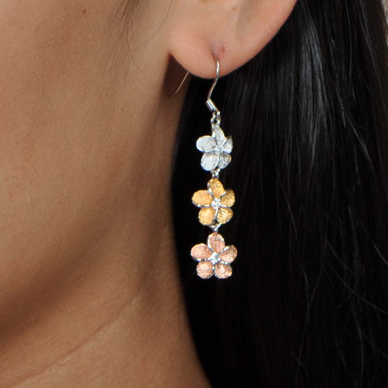 Tricolor Plumeria Frost Hook Earrings