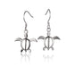 The picture has a small size pair of sterling silver sea turtle hook earrings. 
