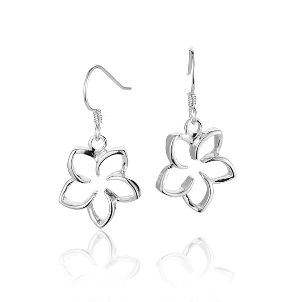 The picture is a cut out style plumeria gloss hook earrings.