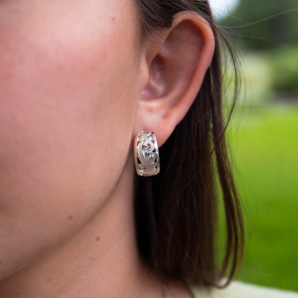 Oval Plumeria Half-Moon Earrings