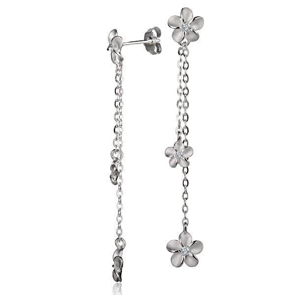 The photo show 8mm flower with chains hanging earrings and cubic zirconia. 