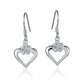 The pictures shows a pair of sterling silver heart earrings featuring a plumeria motif with cubic zirconia. 