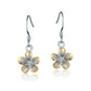 The picture is two-tone yellow and silver rhodium plated flower hook earrings with cubic zirconia. 