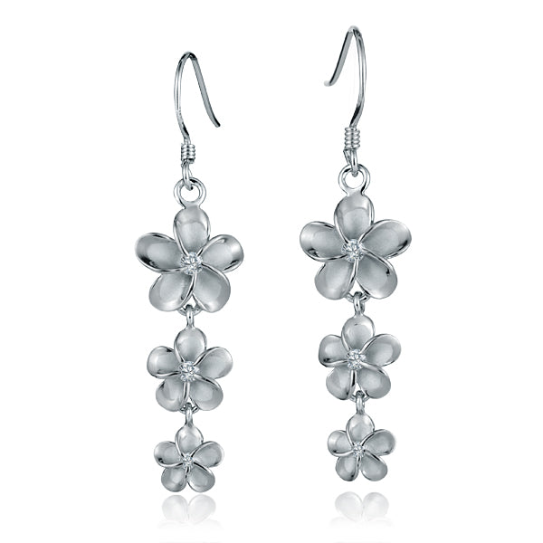 The photo shows a sterling silver rhodium plated white gold vermeil hook earrings with cubic zirconia. 