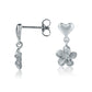 The photo is white gold vermeil heart stud earrings featuring a plumeria with cubic zirconia.