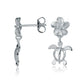 In the picture there are two white gold vermeil flower stud earrings featuring a sea turtle motif and cubic zirconia.