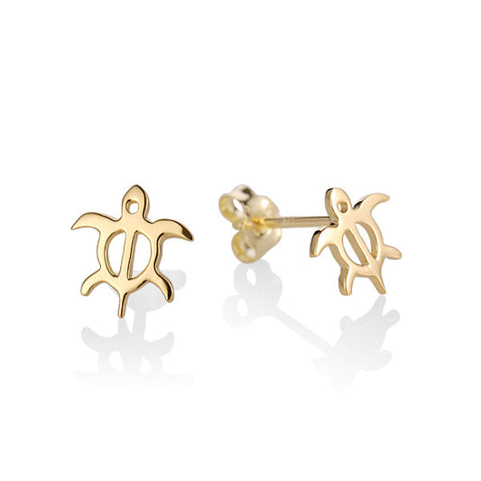 The photo shows a pair of yellow gold vermeil stud earrings featuring our sea turtle motif. 