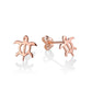 The photo shows a pair of rose gold vermeil stud earrings featuring our sea turtle motif. 