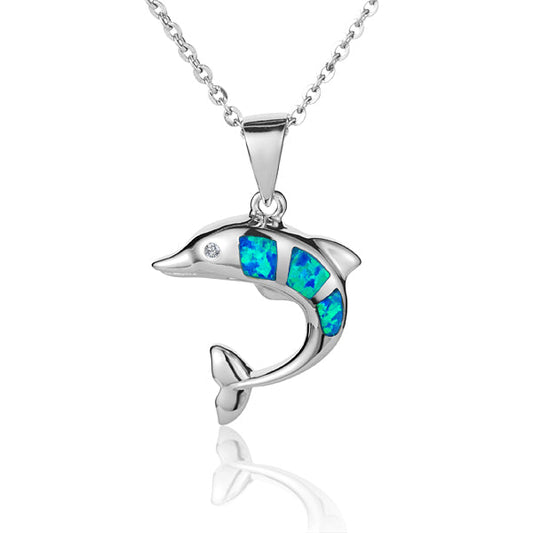 Opal Leaping Dolphin Pendant