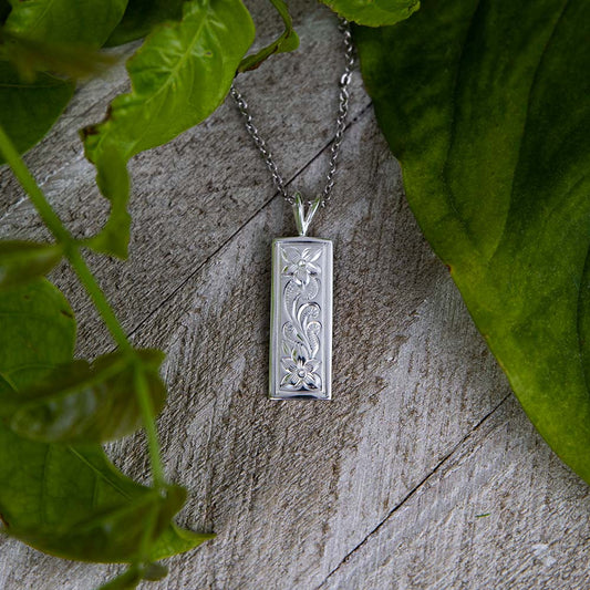 Plumeria Branch Bordered Bar Pendant