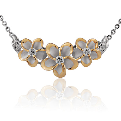 Pendentif plaqué rhodium Plumeria Garden