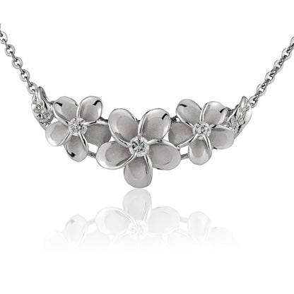Pendentif plaqué rhodium Plumeria Garden
