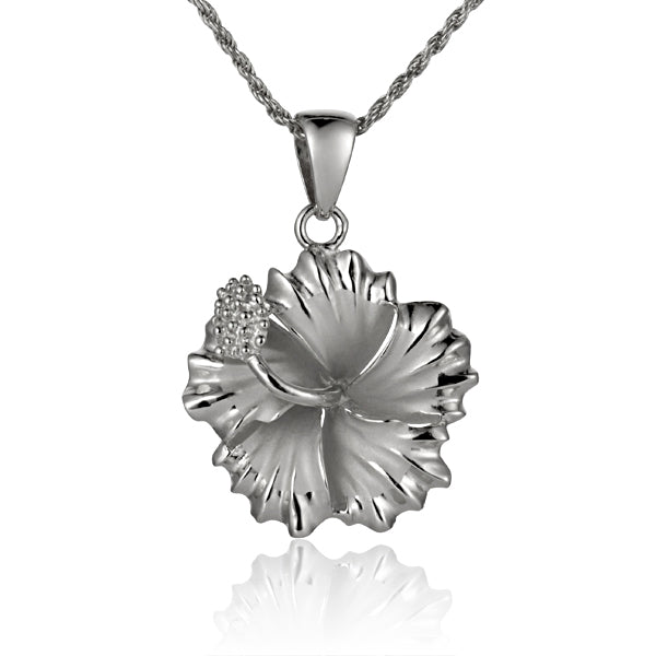 4, 20 or 50 Pieces: Silver Hibiscus Hawaiian Flower Charms - Double Sided