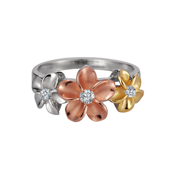 Tricolor Three Wishes Plumeria Ring