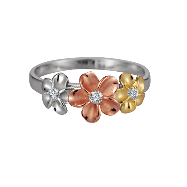 Tricolor Three Wishes Plumeria Ring